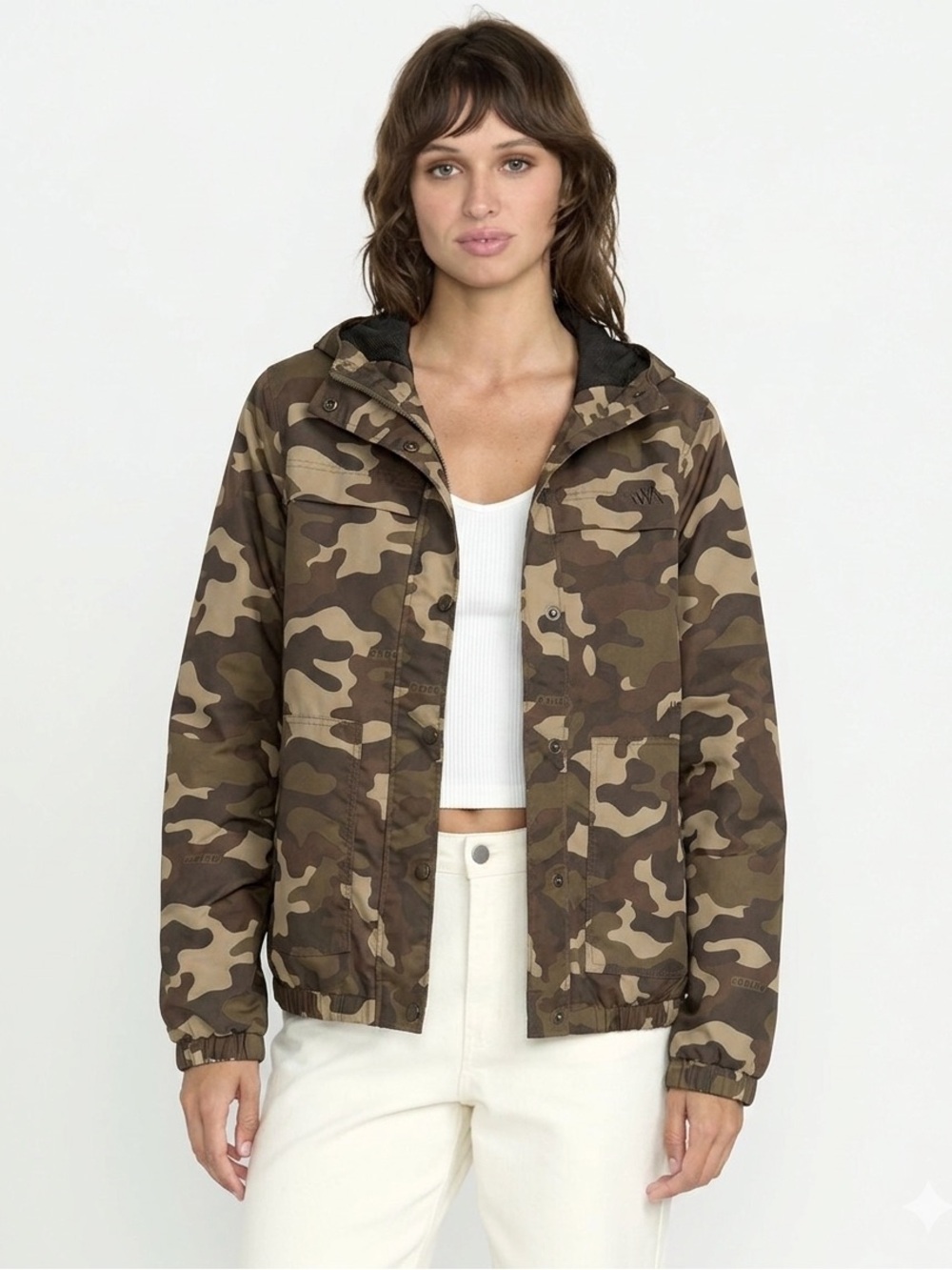 Volcom Women's Enemy Stone Camo Jacket Small Hooded Water Resistant Windbreaker